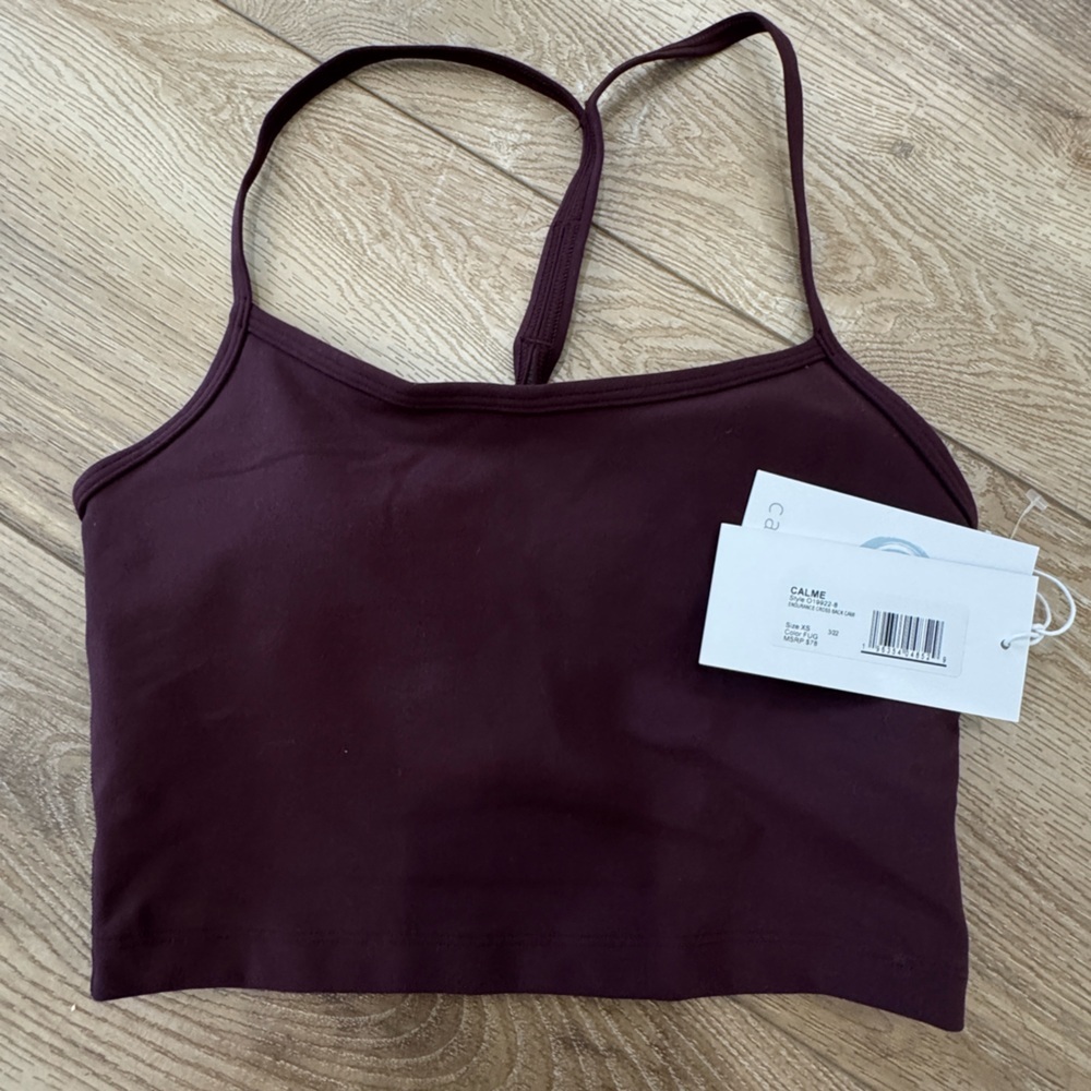 NWT JOHNNY WAS CALME Burgundy Strappy CROP sports Bra
